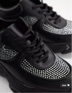 NEW BLING CRYSTALS RHINESTONES LACE UP SNEAKERS BLACK 11 / 42 - Picture 1 of 7