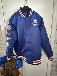 Ultra Game NBA 76ers Sixers MENS Snap Close Patches Coat Jacket SIZE L - Picture 1 of 5