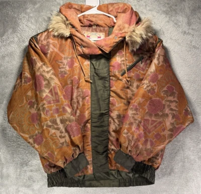 Chaqueta Bomber HM Abernathy De Colección Pequeña Estampado Floral Forrada de Piel Genuina Capucha Años 80 Foto 1 de 4