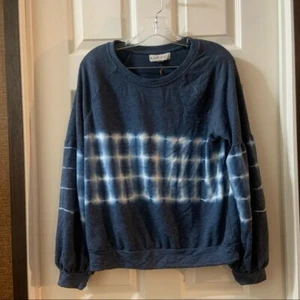 Neu mit Etikett Knox Rose Damen-Sweatshirt blau Farbstoffmuster Ballonärmel Größe Medium - Bild 1 von 10
