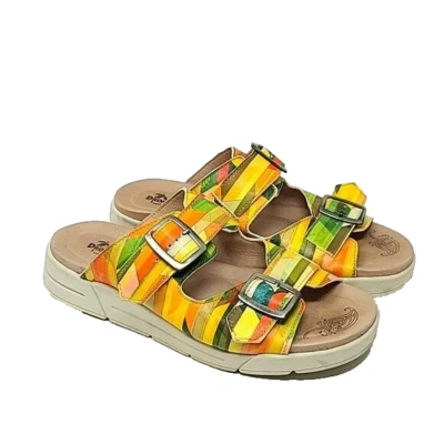 Sandalias de Cuero Dromedaris Talla 39 EU Amarillo Verde Estampado Dos Correas Ajustables Foto 1 de 4