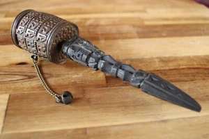 Antique Hand Held Copper & Carved Wood Tibetan Prayer Wheel - Picture 1 of 10
