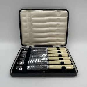 Vintage Boxed Set of 6 Knives Latham & Owen Excalibur Sheffield Geometric Design - Picture 1 of 8