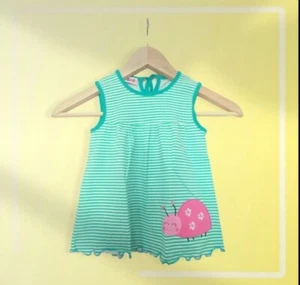 Kleidchen 62 68 für Kinder 3-6 Monate Marienkäfer grün gestreift Mädchen - Bild 1 von 3