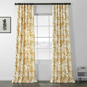 HPD Half Price Drapes Printed Cotton Curtain, 50 X 120, Edina Yellow 1 Panel - Picture 1 of 2