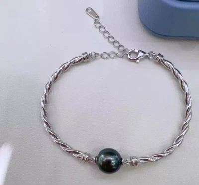 Impresionante 10-11mm Tahitiano Redondo Negro Verde Perla Pulsera 7.5-8" Suntuoso Regalo Foto 1 de 4