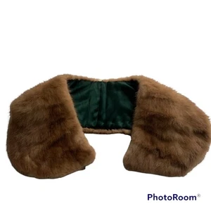 Vintage Mink Fur Collar Hook & Loop Closure Scalloped Bottom Satin Lining - Imagen 1 de 9