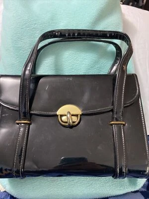 Vintage Stylemark Black Patent Satchel Purse Kiss Lock EUC - Image 1 of 4
