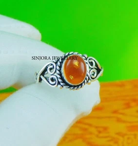 Anello regalo fatto a mano in argento sterling 925 con pietra preziosa ambra misura USA da 5 a 13 - Foto 1 di 4