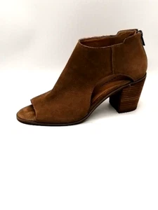 Lucky Brand Boots Womens Keight Brown 10 Ankle Bootie Shoes Peep Toe Suede Zip - Picture 1 of 10