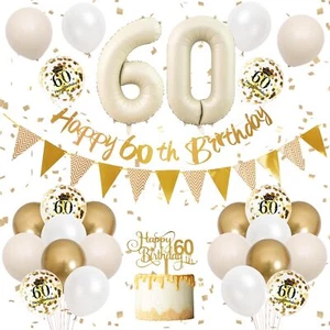 60th Birthday Decorations Sand White Gold60th Birthday Balloons Beige GoldHap... - Picture 1 of 6