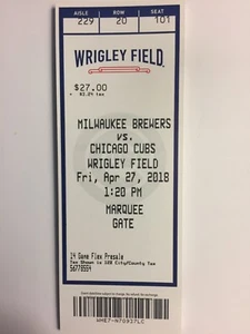 CHICAGO CUBS VS MILWAUKEE BREWERS APRIL 27, 2018 TICKET STUB - Picture 1 of 1