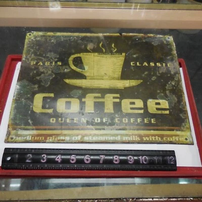 Vintage Heavy Metal Paris Classic Queen of Coffee Sign 14" x 10.5" - Image 1 of 4