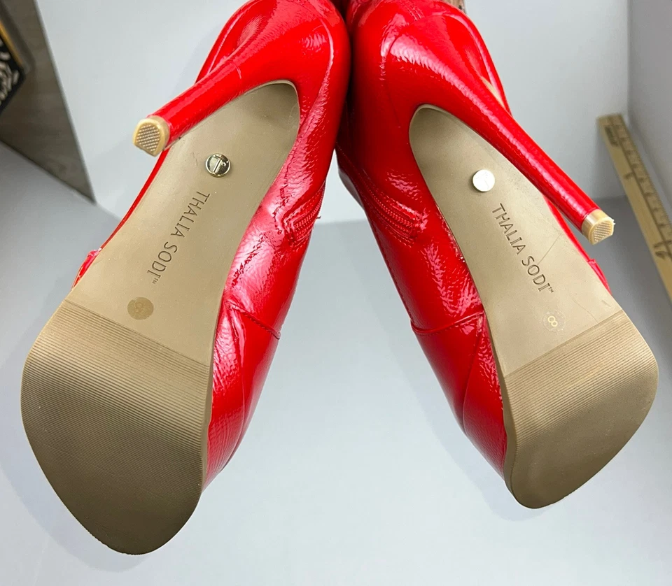 Thalia Sodi SILENA $129 Faux Leather Platform Over-The-Knee Boots RED size 8 NEW - Image 1 of 4
