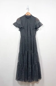 Abito lungo Whistles taglia 10 nero midi a strati chiffon fiori di mandorlo misha - Foto 1 di 10