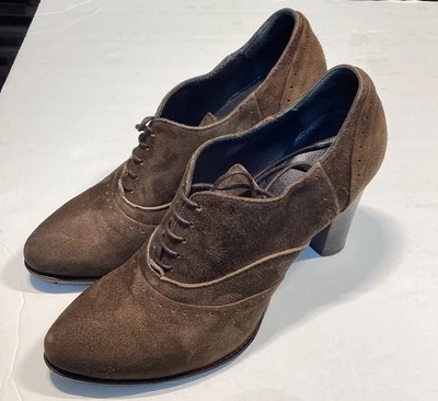 Tacones Oxford Alberto Fermani Marrón Gamuza Con Cordones Talla 37 Hechos en Italia Foto 1 de 4
