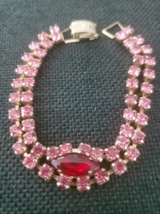 Vintage Bracelet Juliana Pink Red  Rhinestones 7” D&E unsigned Beauty. S9 - Picture 1 of 5