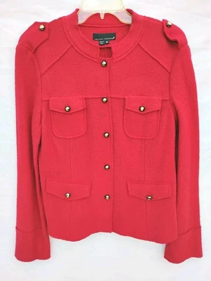  Traje Chaqueta Laudrew 10 Rojo Cuello Mandarín Estilo Militar Lana Charreteras Suéter Foto 1 de 4