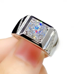 Ethic Diam 2ct Moissanit Ring 925 Silber Gold Herren Verlobung Geschenk - Bild 1 von 2