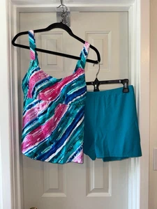 KIM GRAVEL x SWIMSUITS FOR ALL Scoopneck Tankini w/ Bike Shorts RAINBOW STR 14 - Picture 1 of 5