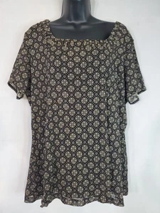 Croft & Barrow Blouse Women's Size 2X Brown Floral Lined Square Neckline - Picture 1 of 12