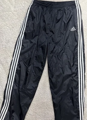Vtg 90s Adidas Striped Track Pants Lined Baggy Black Zip Ankles Men’s 2XL - Image 1 of 4