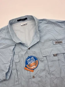 Columbia Men's PFG Bahama II Short Sleeve Shirt Light Blue Button 4X/4TF NWT - Picture 1 of 13