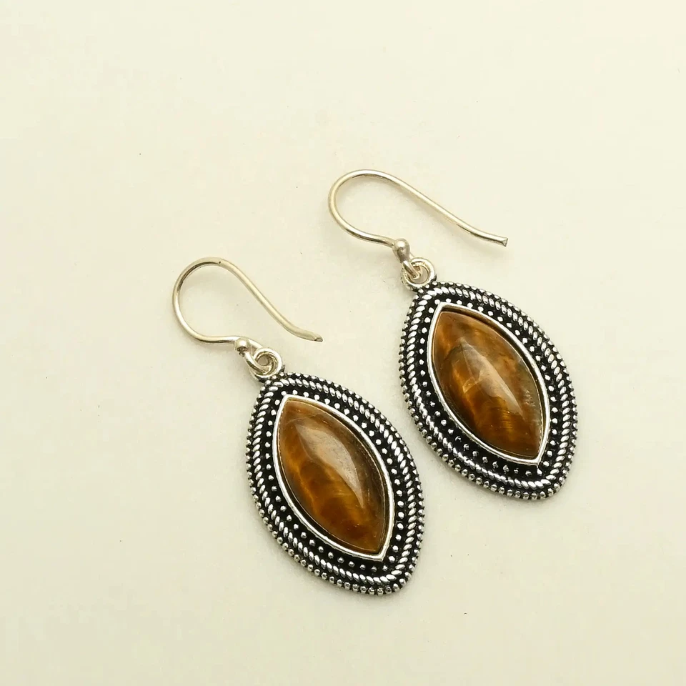 Tiger Eye Gemstone Handmade Drop Dangle Earrings Jewelry For Women 1.8" AE-87911 - Image 1 of 1