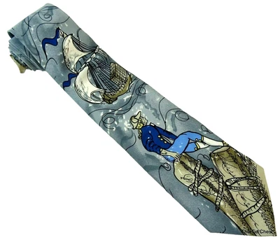 Atelier Mariangelo Historical Colonial Explorer Silk Tie Ship Necktie Italy - Image 1 of 3