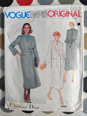 Vintage Vogue Christian Dior Paris Original Pattern 2046 Size 12 Coat Dress Tie - Image 1 of 4