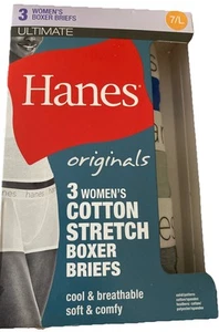 Size 7/L- Hanes original 3 pair women’s cotton boxer briefs new - Picture 1 of 2