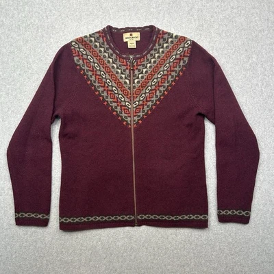 Vintage Woolrich Sweater Women's Small 100% Lambs Wool Fair Isle Full Zip Maroon - Image 1 of 4