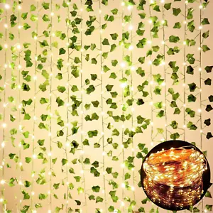 12 Pack Fake Vines for Room Decor with 100 LED String Light Artificial Ivy Garla - Picture 1 of 12