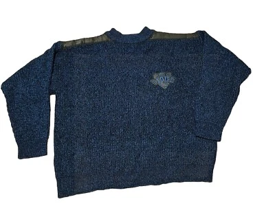 Suéter de malha vintage anos 80 IOU já é uma lenda oficial remendo de ombro de couro G - Imagem 1 de 4