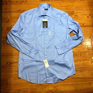 New Van Heusen Dress Shirt Mens 17 37/38 Blue Stretch Tall Fit Flex Button Up - Picture 1 of 8
