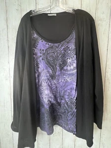 Catherines Top Faux Attached Jacket Purple Sparkle Paisley 2X? See Measurements - Picture 1 of 10