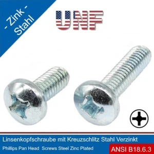 Linsenkopfschrauben 1/4-28 UNF mit Kreuzschlitz Phillips Stahl Verzinkt | - Picture 1 of 8
