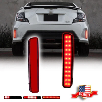 Red Lens Bumper Reflectors LED Strobe Flash Brake Lights For 14-16 Scion tC, etc - Image 1 of 4