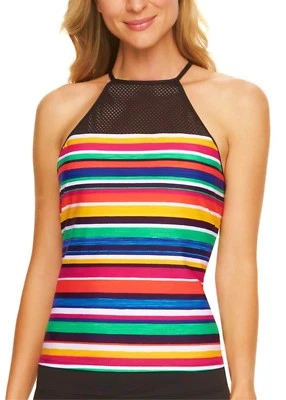 Chaps Striped Mesh High-Neck Tankini Swim Top Swimwear Women's 8 #2161 - Image 1 of 4