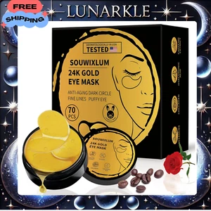 Under Eye Patches For Puffy Eyes 70PCS, 24K Gold Eye Mask For Dark Circles - Picture 1 of 7