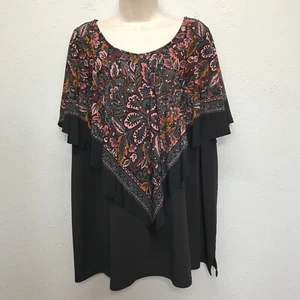 Catherines Anywear Top 3X schwarz ärmellos Blumen Poncho Oberteil Stretch Nieten - Bild 1 von 10