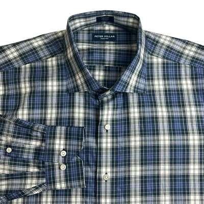 Рубашка на пуговицах Peter Millar Collection мужская размер XL синяя фиолетовая клетчатая с длинным рукавом - Изображение 1 из 4