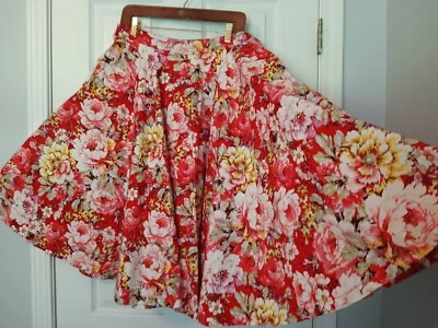 Lindy Bop FULL CIRCLE Falda Roja Floral 100% Algodón RETRO AÑOS 50 ¿NUEVA SIN ETIQUETAS?  GRANDE Foto 1 de 4