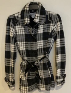 Self Esteem Women’s Small Black White Plaid Belted Single Breasted Jacket Coat - Picture 1 of 3