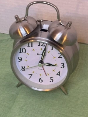 Sharp Model SPC800 Quartz Double Bell Silver Alarm Clock Works Has A Push Light - Image 1 of 4
