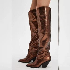 Free People Triple Crown Over the Knee Boot Bronze Metallic Women's Size 8 - Picture 1 of 11