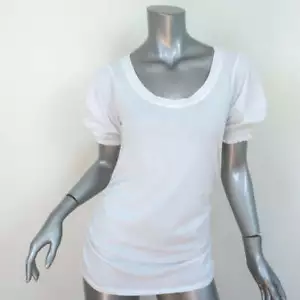 Velvet by Graham & Spencer Puff Sleeve Tee Kami White Cotton Size Medium NEW - Picture 1 of 7