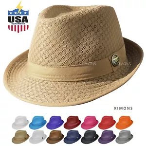 Leichte Netz Fedora Mütze Schweinefleisch Sommer klassisch Trilby kubanischer Strand Sonnenkappe - Bild 1 von 30