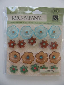 K&Company Adhesive Gems 18 Piece COOL PLASTIC FLORAL GEMS NOS - Picture 1 of 2
