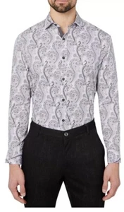 Society of Threads GREY Men's Slim Fit Paisley L/S Shirt,L 16-16.5 34/35 - Picture 1 of 1